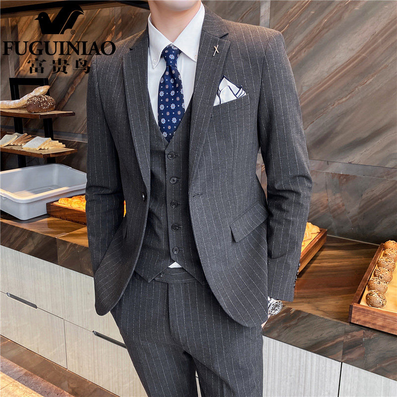 Fugui Bird Great Size Suit Suit Men's Korean Version Trend Business Casual Suit Groom Wedding Gown Three Sets