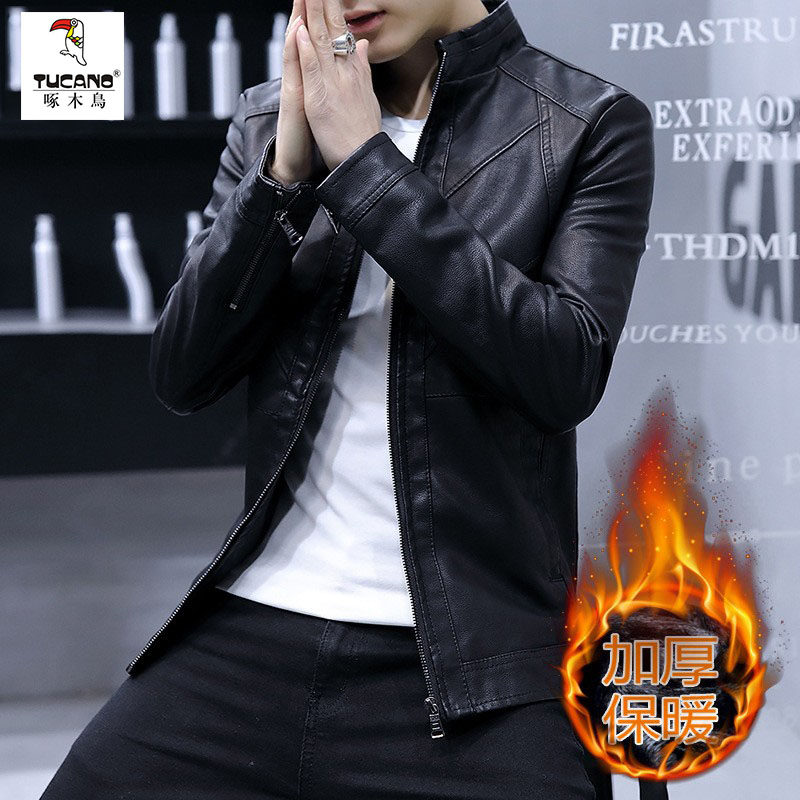 Woodpecker high-end winter Hanning fur coat men's trend locomotive clothing leather jacket man