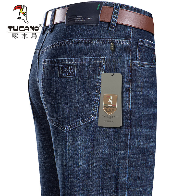 Woodpecker men jeans plus fluff straight tube and casual pants middle-aged large-scale dad dressed pants