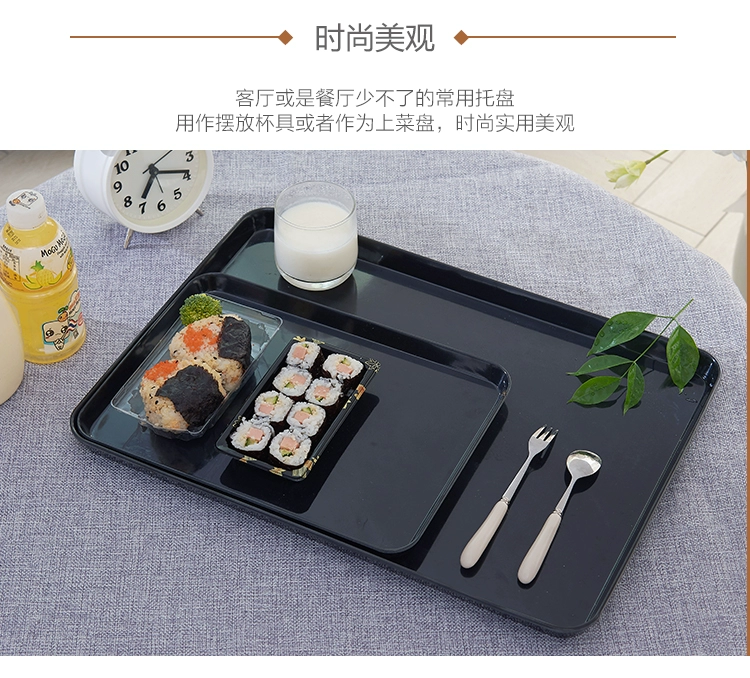Khay trắng khay đen hình chữ nhật cốc nhựa tấm bộ đồ ăn khách sạn giả gốm phẳng đáy đồ ăn nhẹ đĩa tròn