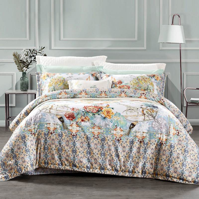 Fu Anna 100-count long-staple cotton pure cotton bed sheet antibacterial four-piece set cotton bedding quilt cover embroidery bedding