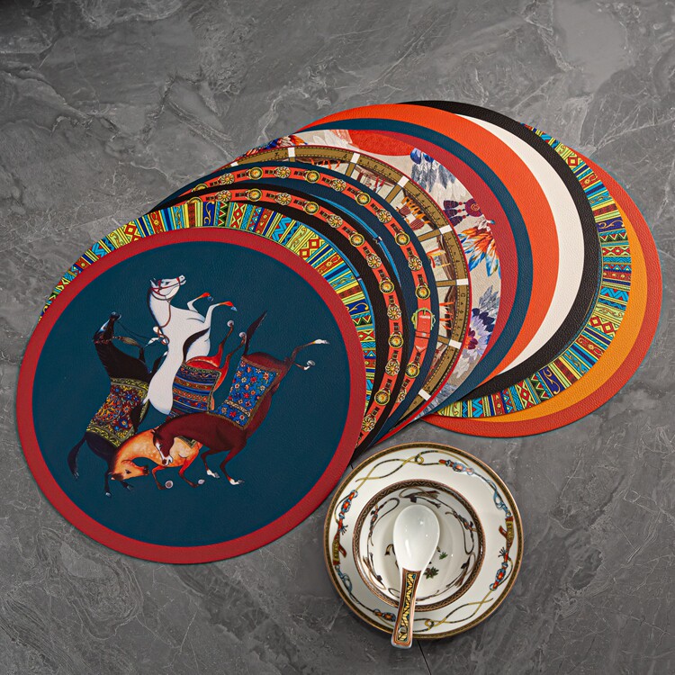 American light luxury imitation leather round placemat Western food PVC table mat waterproof and oil-proof insulation pad lunch pad coaster