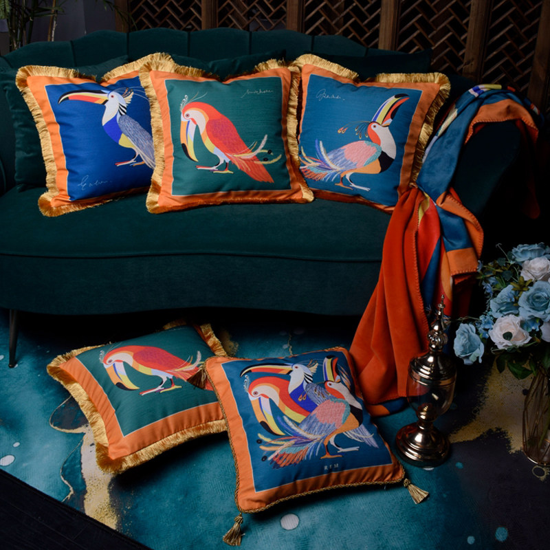 Toucan American light luxury pillow pillow hotel model room home living room sofa bedside tassel cushion