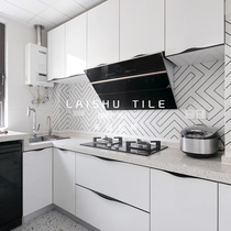 Lai Shu plum maze fish bone black and white non-slip all-ceramic tile kitchen bathroom tile toilet floor tile