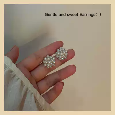 Korean sterling silver fireworks pearl earrings 2021 New temperament personality fashion versatile simple super fairy ear needle