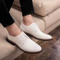 Inglent Korean Version Pointed Leather Shoes Men Business Positive Dress Casual Tide Shoes White Heightening Wedding Shoes Hair Stylist Leather Shoes