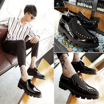 Pointy leather shoes Mens Inn trendy nightclub Personality Rivets Leather Shoes Hair Stylist Bright Leather Heightening Leather Shoes Thick bottom mens shoes