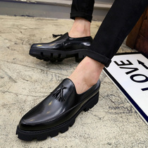 Korean version casual shoes Mens Inn leather shoes spring tip One foot pedal heightening mens shoes Trend nightclub hair stylist shoes