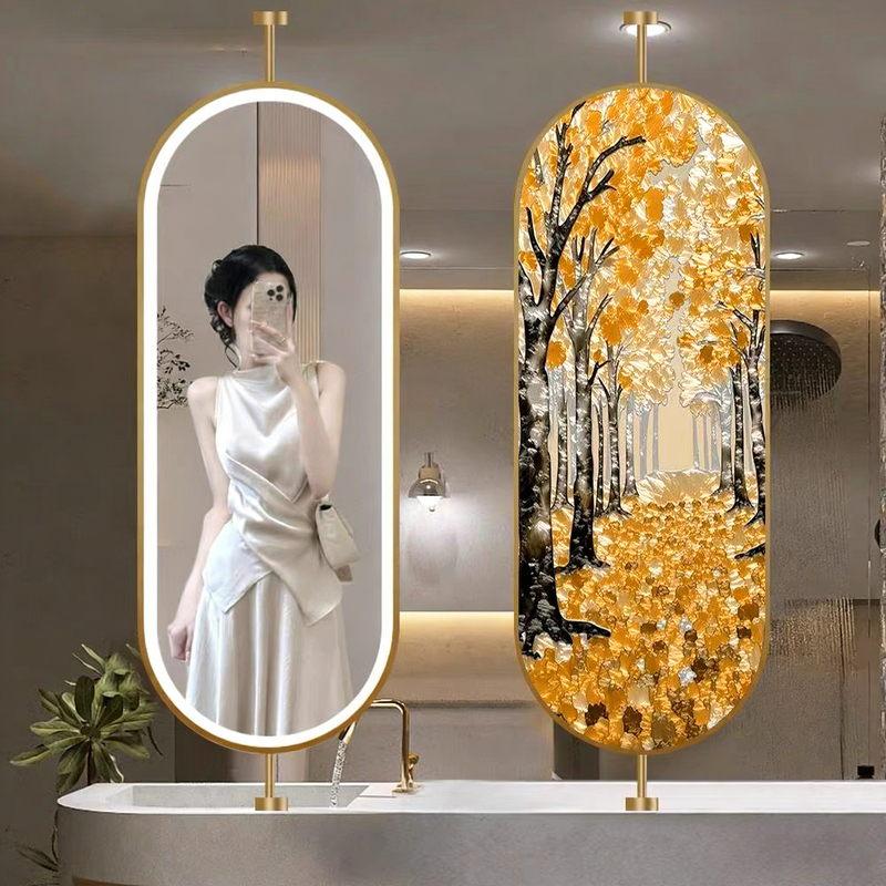 Rotatable Suspended Mirror, Light Luxury Enamel Color Screen Partition, Bathroom Smart Mirror with Light, Dressing Table Makeup Mirror