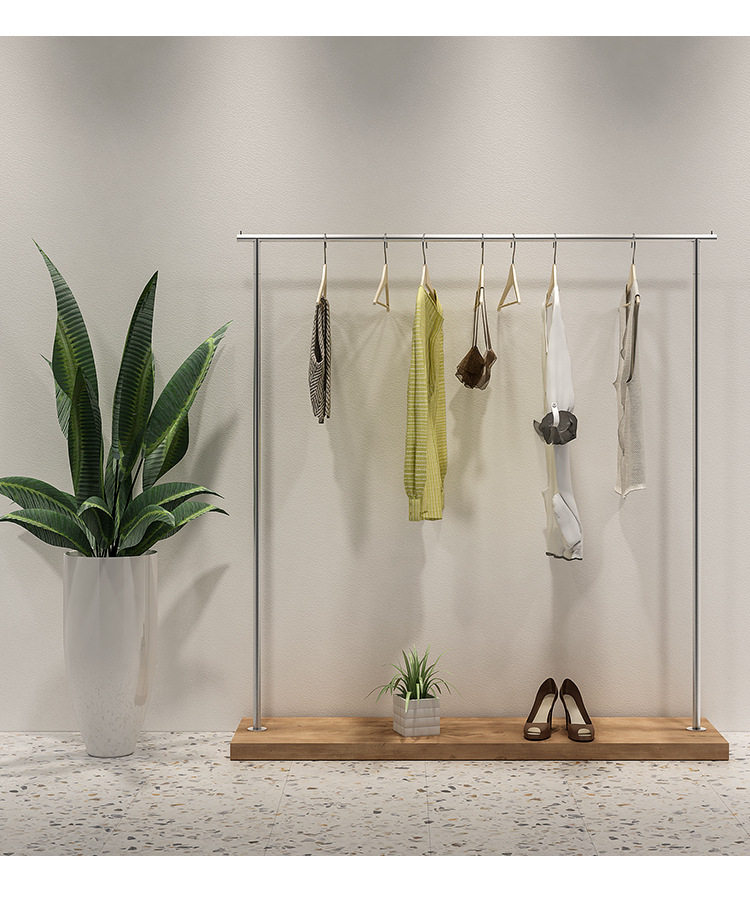 Stainless Steel Log Clothing Store Show Rack Women's Clothing Store Solid Wood Hung Hanger Children's Clothing Shop Floor Type Hanging Clothes-in-the-Island