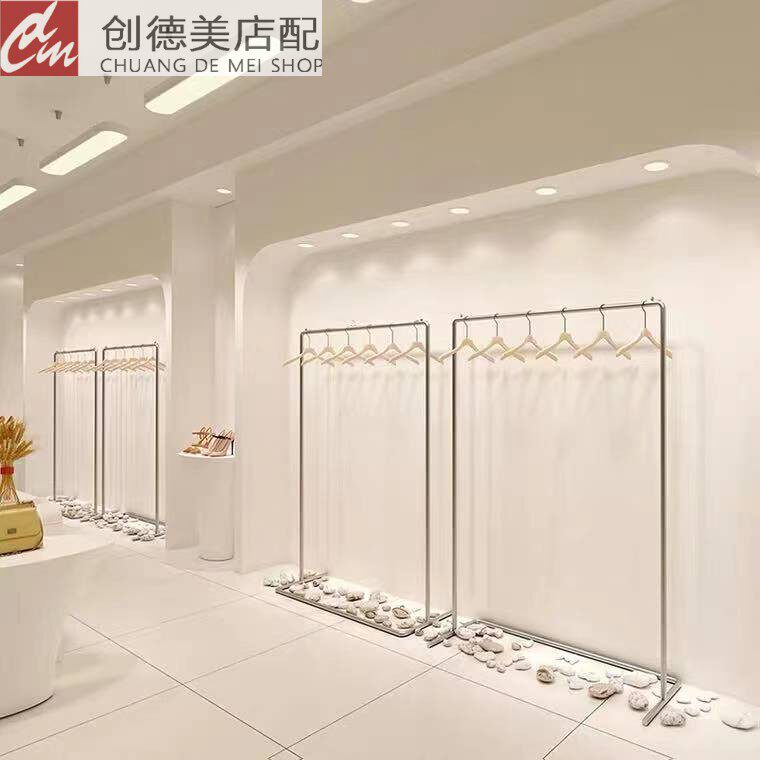 Clothing store stainless steel island rack front side hanging floor hanger women's clothing shelf display rack silver display rack