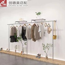 Clothing Store Show Shelf Stainless Steel Wire Drawing Upper Wall Floor Hanging Clothes Pole Male And Female Childrens Clothing Store Special Shelf Display Shelf