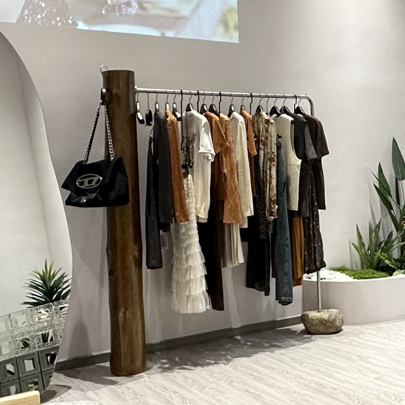 Clothing Store Display Rack Wooden Stand Creative Wall-Mounted Display Shelf Floor-Standing Stainless Steel Clothes Rack Custom-Made