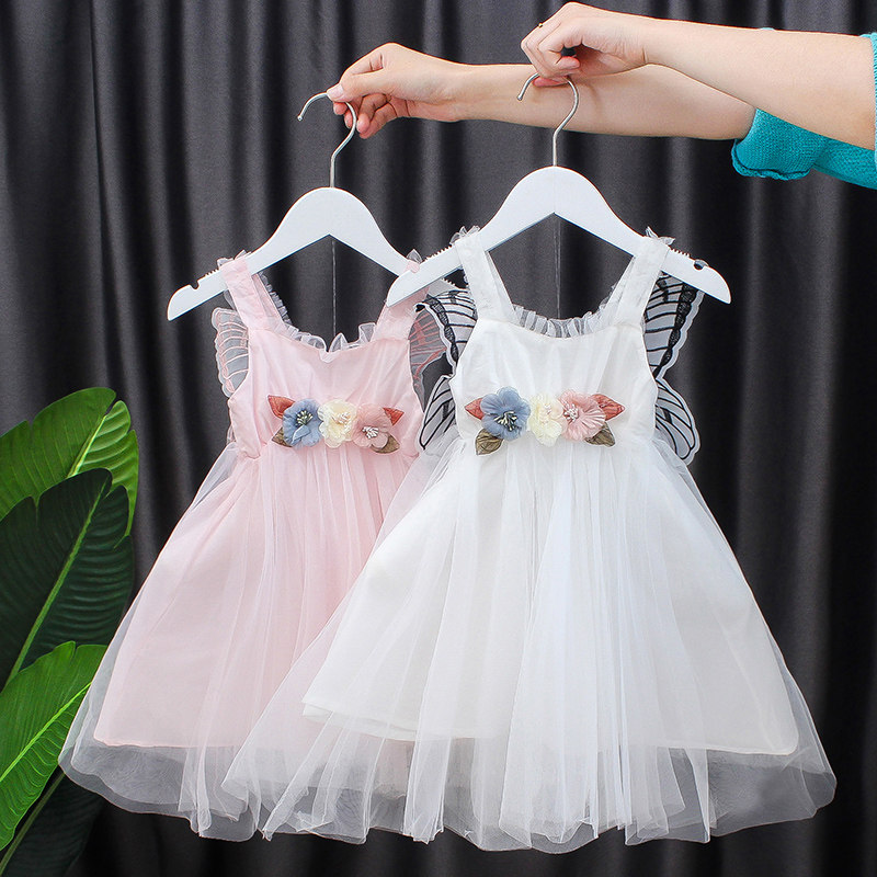 Girls' clothing summer wings princess dress 2022 new little girl summer girl baby western style mesh skirt