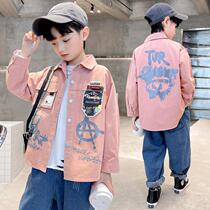 Childrens clothes boy Spring dress shirt Spring and autumn money 2022 new CUHK Tong Shuai Gas Fried Street Plaid Spring Shirt Tide
