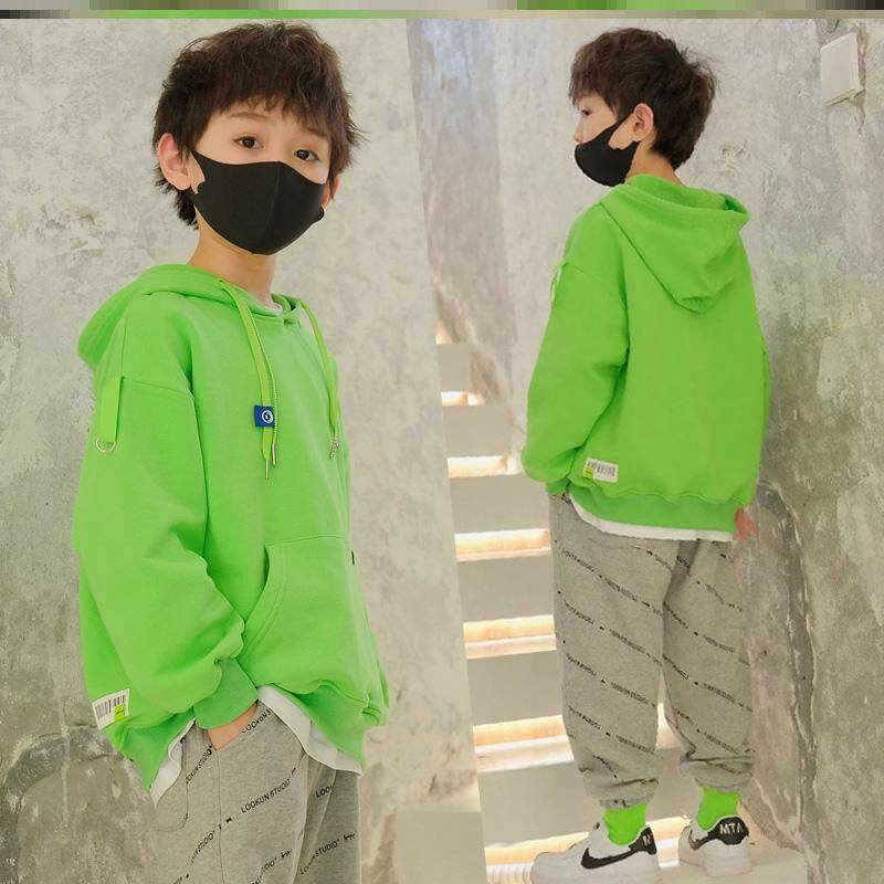 Boy with hat jacket Spring and Autumn children fluorescent green hoodies wearing hats spring clothes teen thin tide