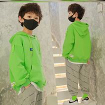 Boy with cap sweatshirt spring and autumn children fluorescent green Lianhood wearing a hat in spring clothing teen thin wave