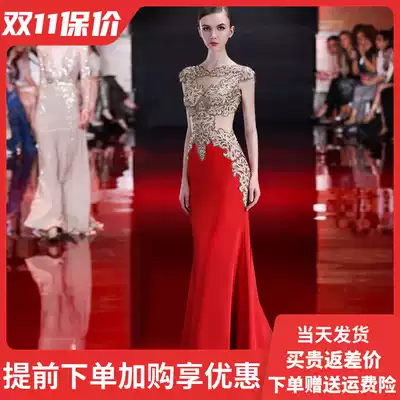 Noble elegant banquet annual evening dress dress women 2021 new luxury temperament Red host aura Queen