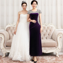 Noble Joy Mother-in-law Autumn Dress Silk Suede Qipao With Long Bookings Beads Hot Drill Middle-aged Lady Mother-in-law Wedding Dress