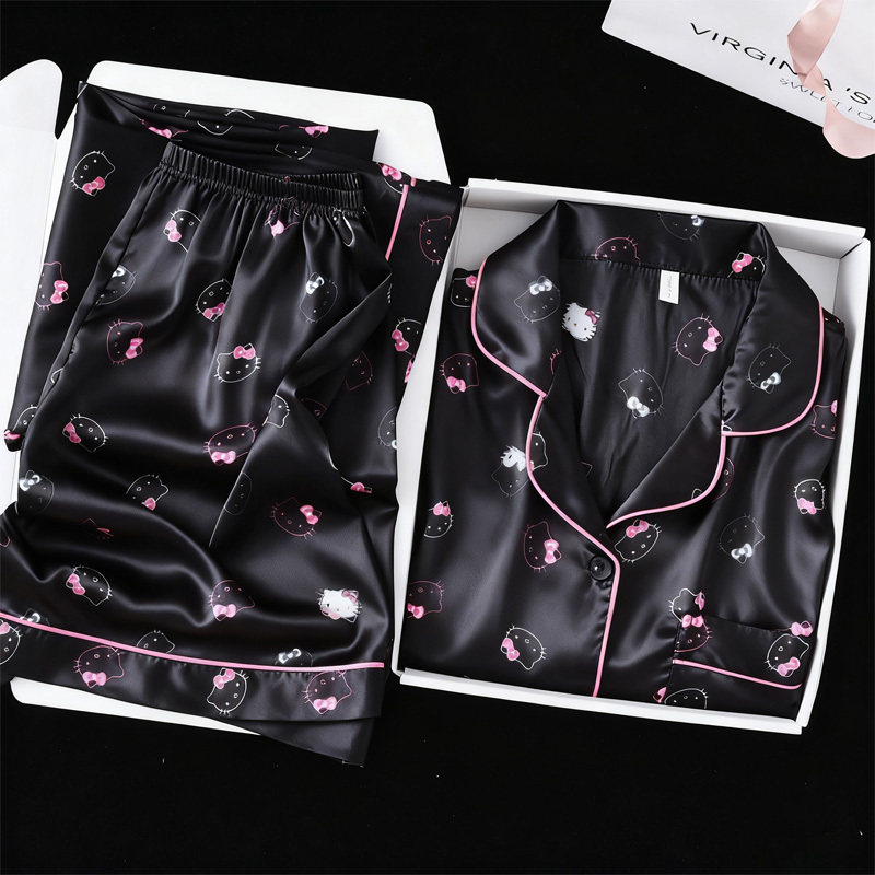 Rouje Kora Hello Kitty Silk Pajamas for Women 520 Valentine's Day Gift for Best Friend Birthday Gift Practical Gift Box