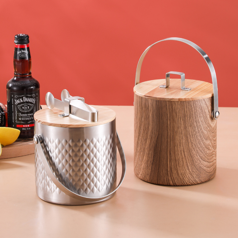 ステンレス製アイスバケツ コールドカバー KTV バー 業務用 シャンパンバケツ ビール用アイスバケツ 家庭用断熱アイスバケツ