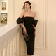 Juxian thin black tube top one-shoulder dress long skirt summer high-end socialite dinner dress Hepburn style little black dress