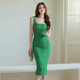 Sling green dress commuting slim single-breasted royal sister fan temperament vest long skirt female summer 2023 new