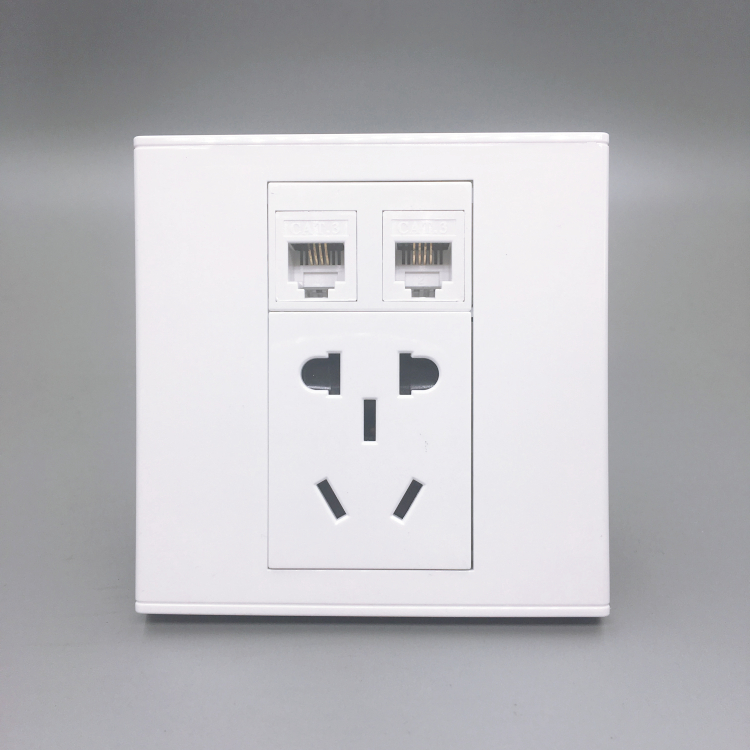 Double phone plus national standard five-hole power socket Two-level telephone connector with two-level switch panel 86 Type
