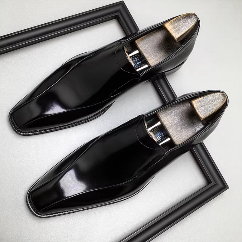 Genuine Leather Business Formal Shoes for Men, British Style, First Layer Cowhide, Shiny Leather, Hand-Polished, Slip-On Loafers, Trendy