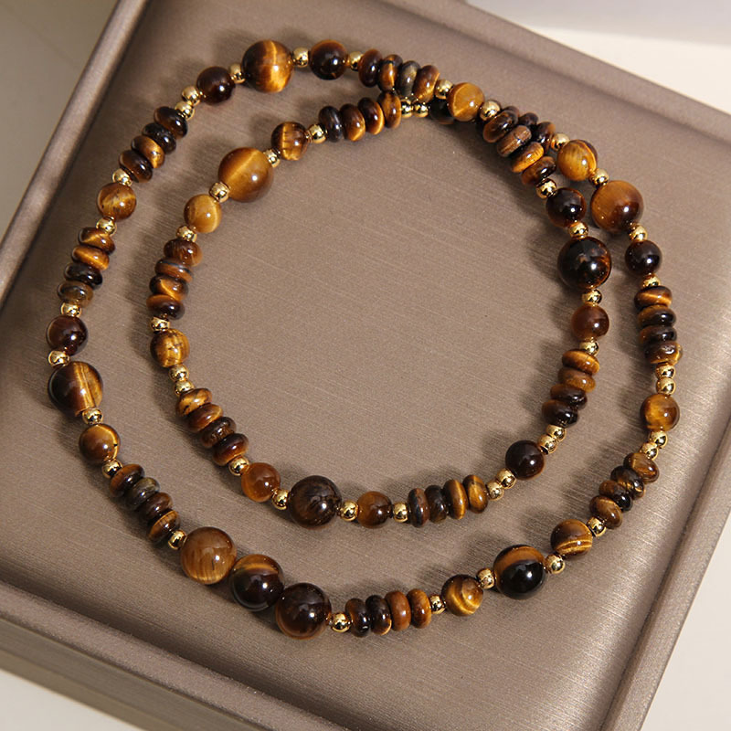 Natural Tiger Eye Stone Abacus Beads Double-Circle Bracelet for Women, Light Luxury Niche Style, Wealth-Attracting and Fortune-Turning, Melard Style High-End Bracelet