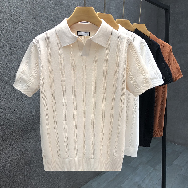 Trendy Old Money Style Breathable Short-Sleeved Sweater for Men, Fashionable Spring Knitwear, 2026 Summer New Men's Half-Sleeve Top