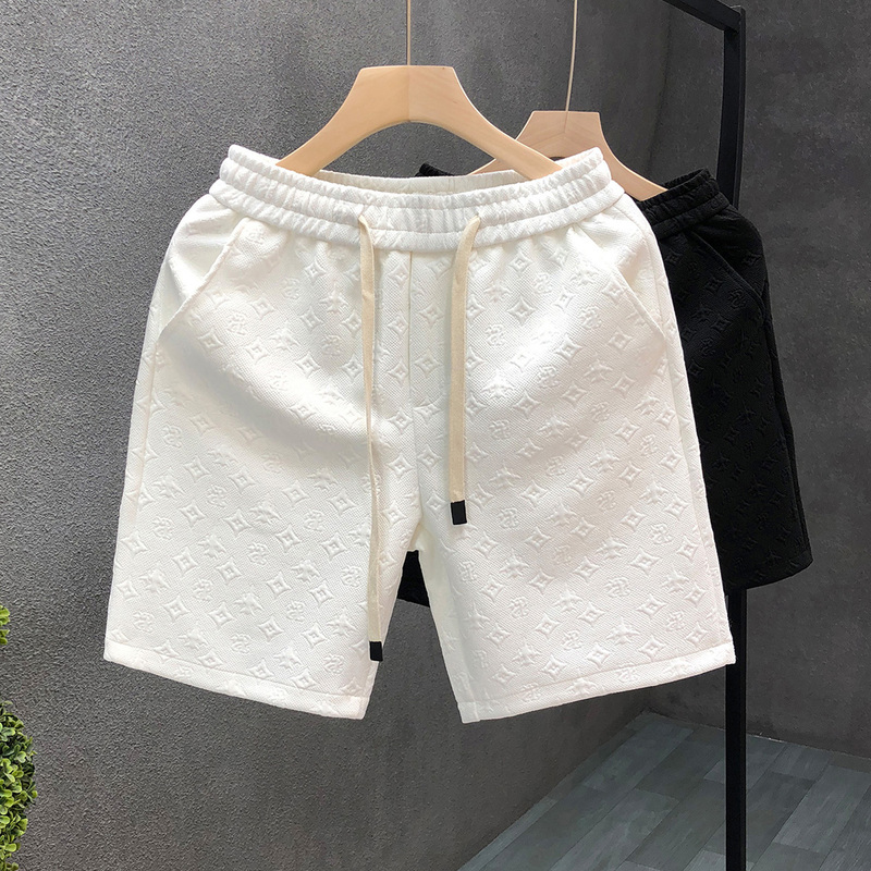 Light Luxury Designer Style White Jacquard Shorts for Men, Summer Trendy Brand Five-Point Pants, 2025 New Men's Half-Length Shorts