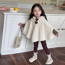 Girls knitted cloak autumn and winter 2024 new Korean style little girls style sweater jacket childrens hoodie top