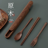 Высококлассные палочки для еды, ложка, портативный комплект, посуда, коробка для хранения из натурального дерева, 3 предмета, делается под заказ