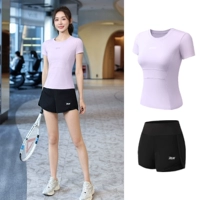 Сиреневые черные шорты, короткий рукав