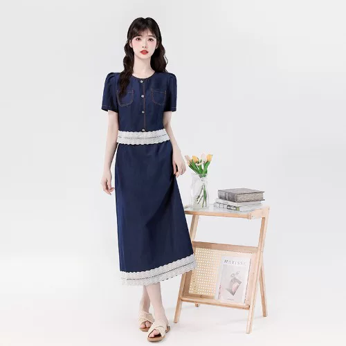 Тонкий деним комплект, куртка, длинная юбка, стиль Chanel