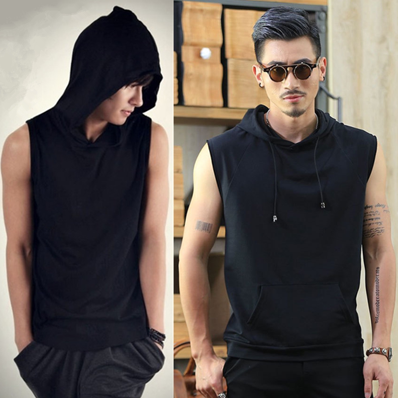 Summer Hoodie Sweatshirt Hong Kong Style Street Fashion Hooded Vest Men's Trendy Brand Hooded Sleeveless T-Shirt Men's Summer Thin Vest