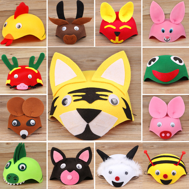 Children's Animal hat Kindergarten table performance Rabbit Little Chicken Tiger Small Pig Frog Head Adorned Cute Little Animal Hat