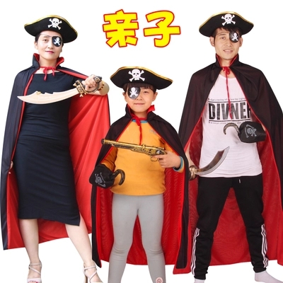 Six Section Pirate Clothing Adult Children Performance Cloak Suit Male Girl Jack Captain Clothing Black Cape