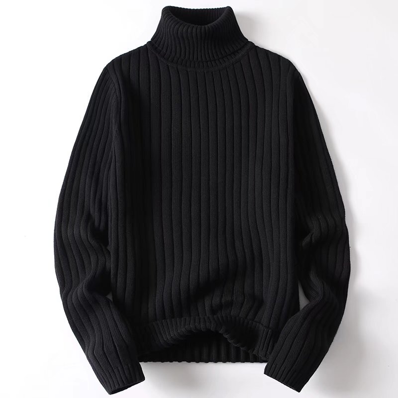 Winter Men's Turtleneck Sweater Trendy Slim Fit Thickened Warm Base Layer Long Collar Solid Color Cable Knit Sweater for Men