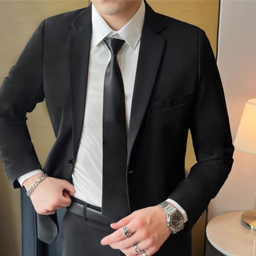 春秋季西服男士外套修身黑色休闲商务正装职业加大码伴郎单件西装