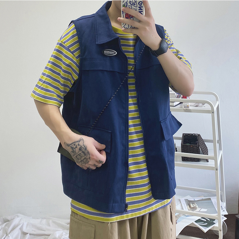 Chuchuan couple mùa hè cec port style ins tooling vest nam phiên bản Hàn Quốc xu hướng đẹp trai sinh viên mặc ngoài rộng - Dệt kim Vest