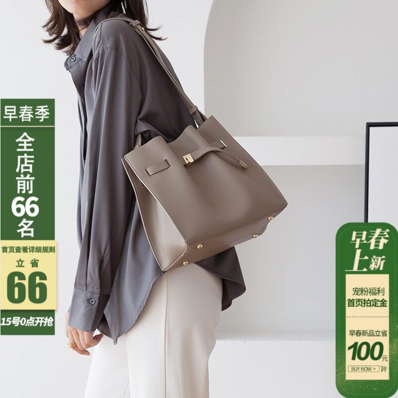 Popular bags commuting to work premium sense niche large capacity cowhide tort cross-body shoulder bag 2021 bucket bag
