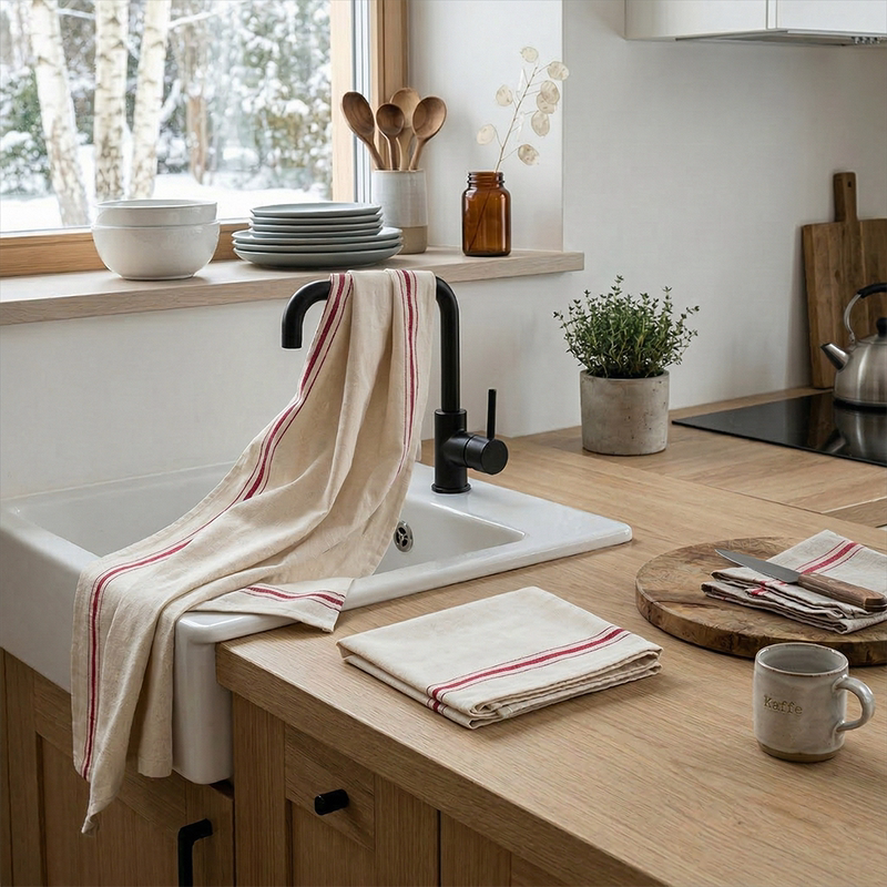 Red Striped Kitchen Towel, Vintage Fabric Napkin, Classic Tea Towel, Baking Cloth, Textured Atmosphere Background Cloth, Cleaning Cloth