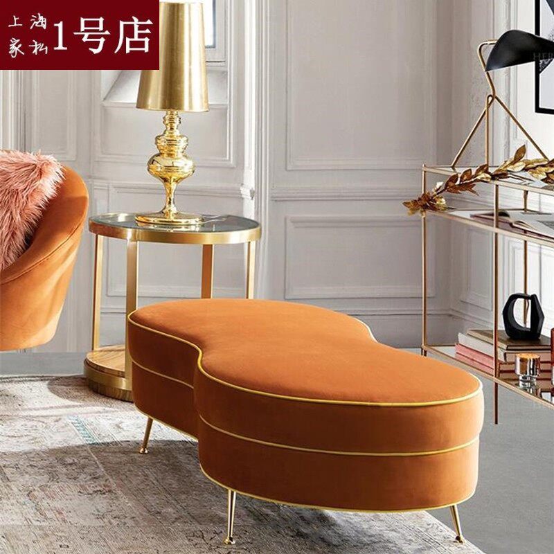 Nordic Light Luxury Orange Cloth Art Changing Shoes Stool Clothing Shop Sofa Stool Oval Footstool Long Bench Cloakroom Stool