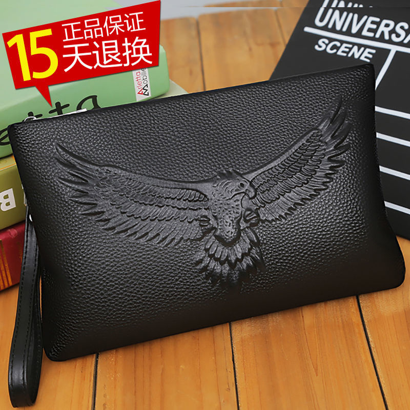 Leather handbag men with bag head leather bag casual handbag large capacity soft leather envelope male bag