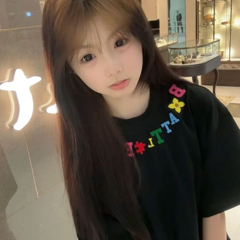 100% Pure Cotton Short-Sleeved T-Shirt for Women with Unique Design ins Korean Style Campus Style Loose Oversize Versatile Top