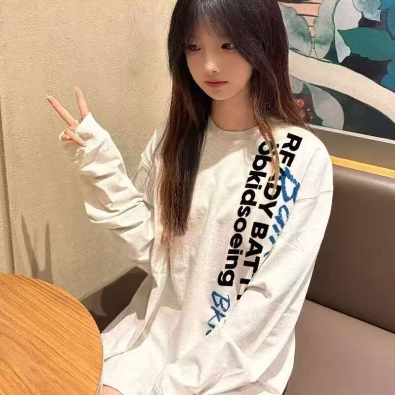National Trend American-Style Design Letter Print Long-Sleeve T-Shirt for Women 2026 New Spring and Autumn Versatile Pure Cotton Top National Trend American-Style Design Letter Print Long-Sleeve T-Shirt for Women 2026 New Spring and Autumn Versatile Pure Cotton Top