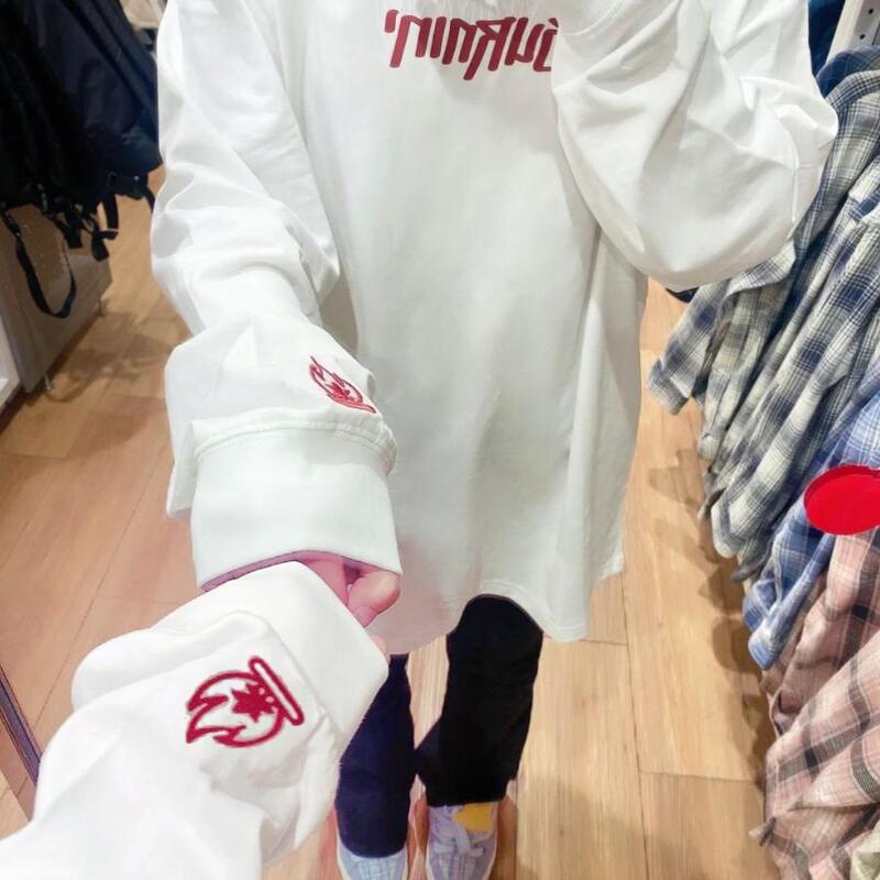 100% Heavyweight Pure Cotton National Trend Letter Flame Print Long-Sleeve T-Shirt Unisex Oversize Niche Couple Top