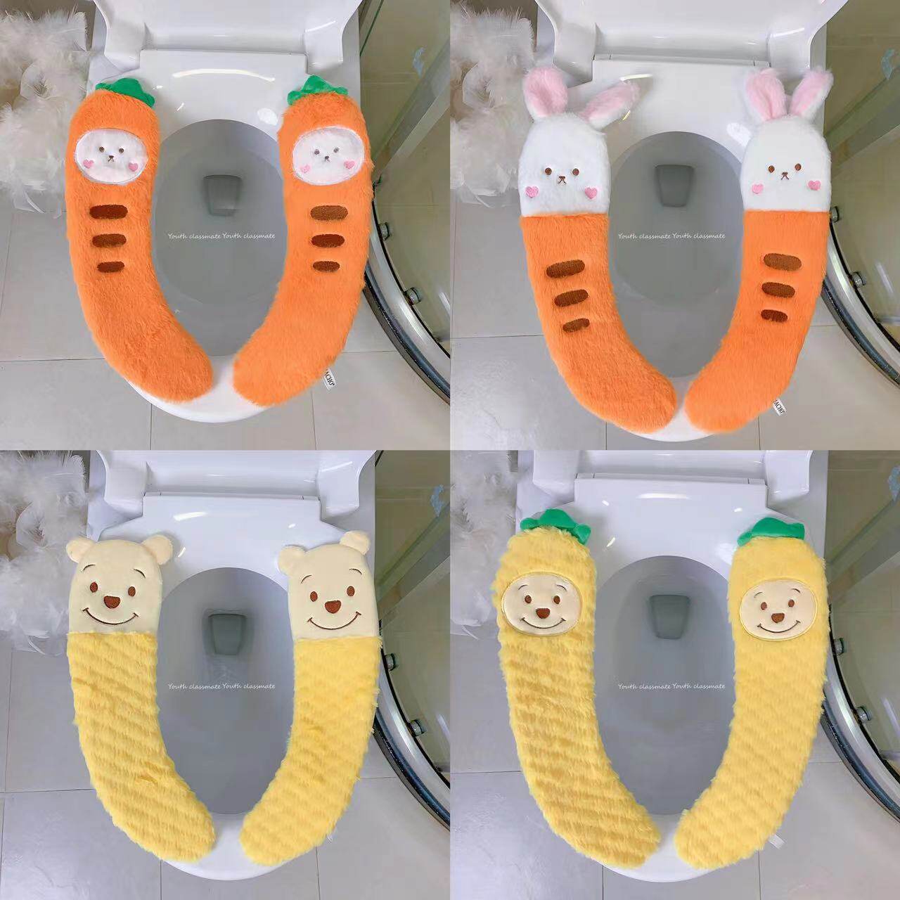 2022 new cute pineapple pattern green leaves long ears rabbit plush toilet seat autumn and winter warm universal toilet